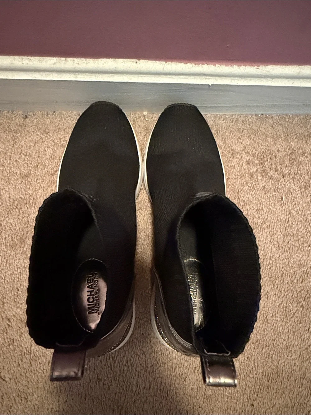 Michael Kors Black Knit Sock Sneakers with White Sole